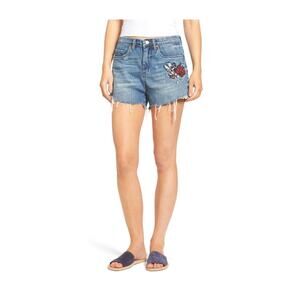 BLANK NYC Pin Up High Rise Embroidered Denim Shorts Size 28
